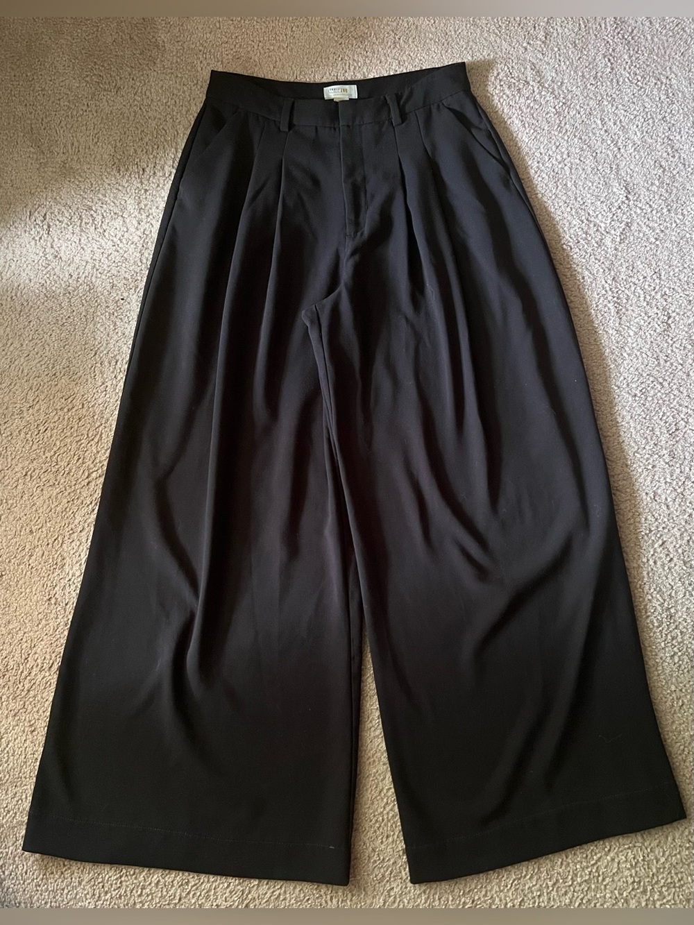 Anthropologie Maeve Black Super Wide Leg Pleated Trousers Sz 10 - Picture 6 of 14